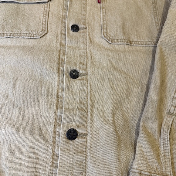 Levis Premium Stock Trucker Jacket Mens Small Khaki Corduroy Collar Cotton Blend - Picture 2 of 15